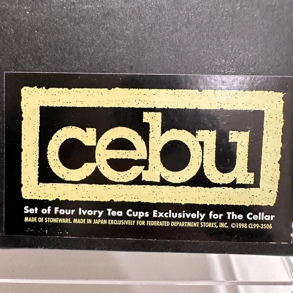 CEBU Set of Four (4) Back Ivory Tea Cups Made in Japan NEW in box The Cellar 90s